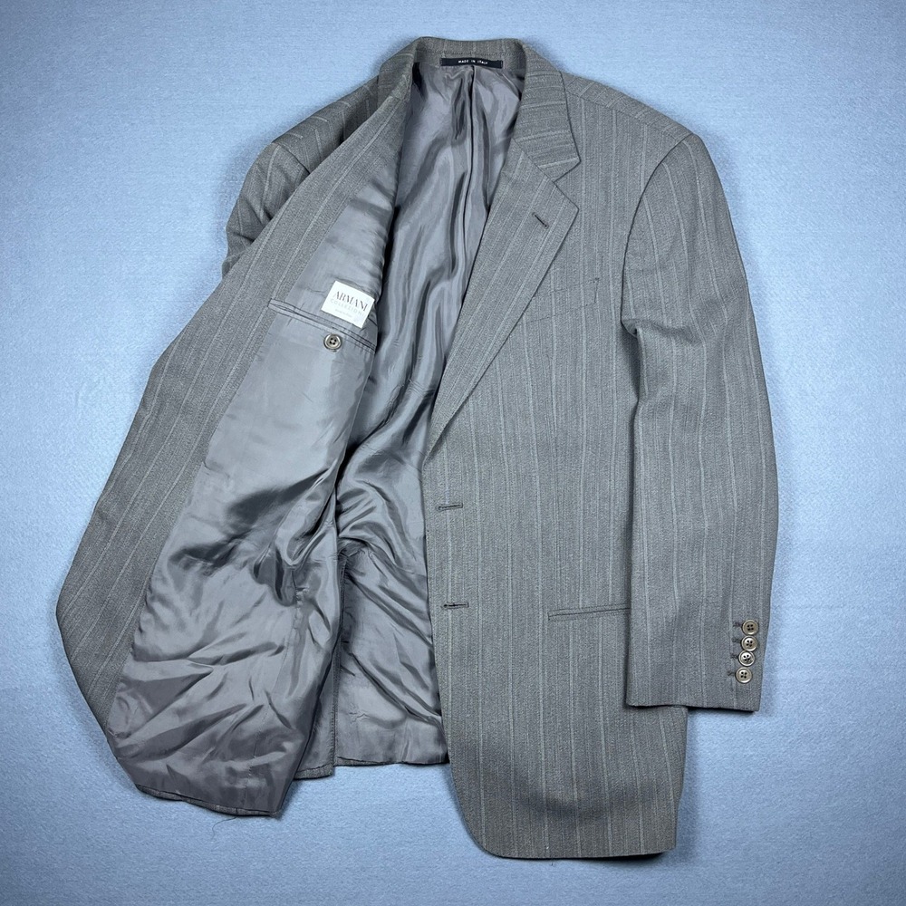 Armani Collezioni Mens Grey Pinstripe Herringbone Blazer Made in Italy Size 40R - Picture 2 of 16